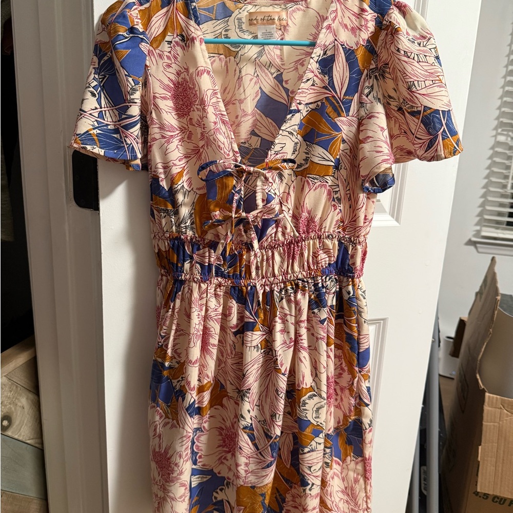 Floral V-Neck Dress with Puff Sleeves
